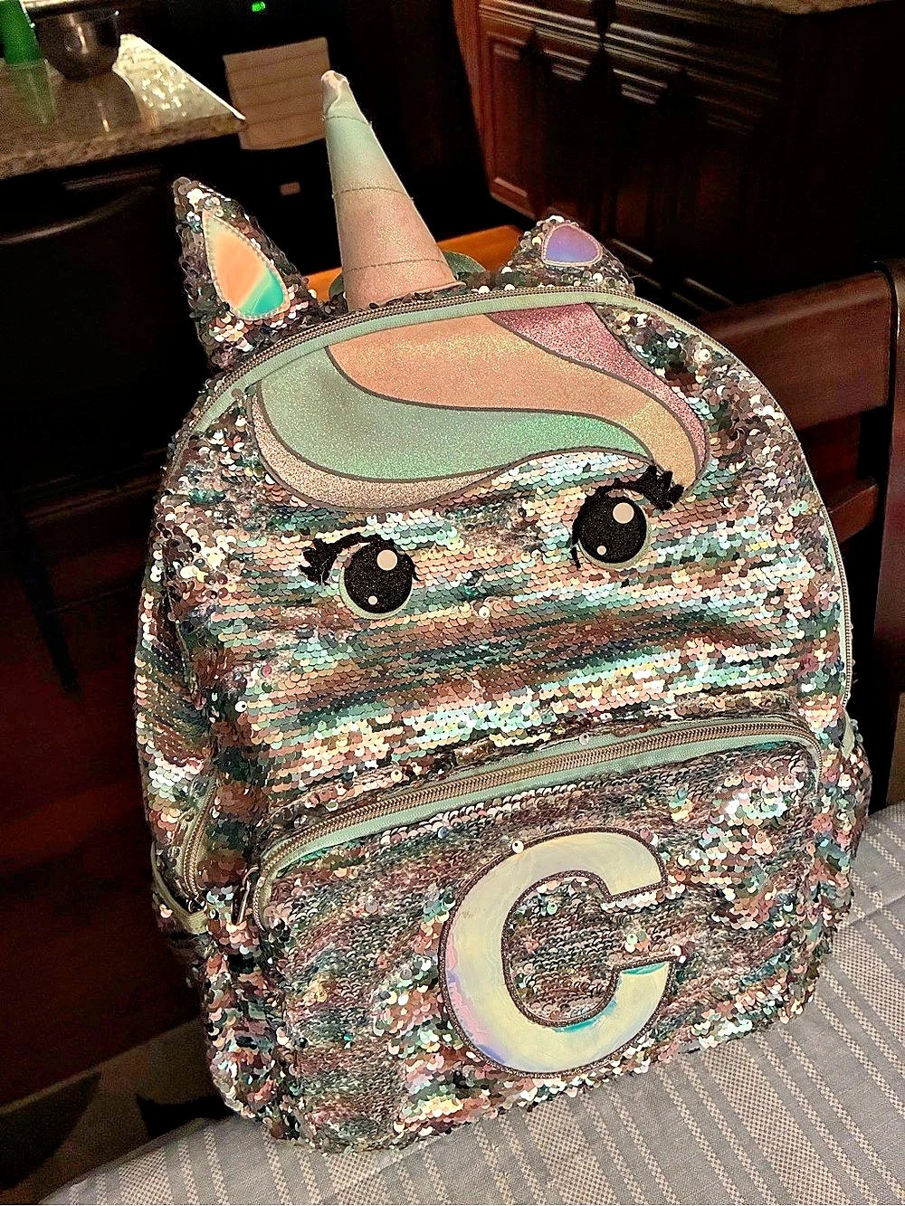 Justice Initial Unicorn Flip Sequin Mini Backpack Pink & Green